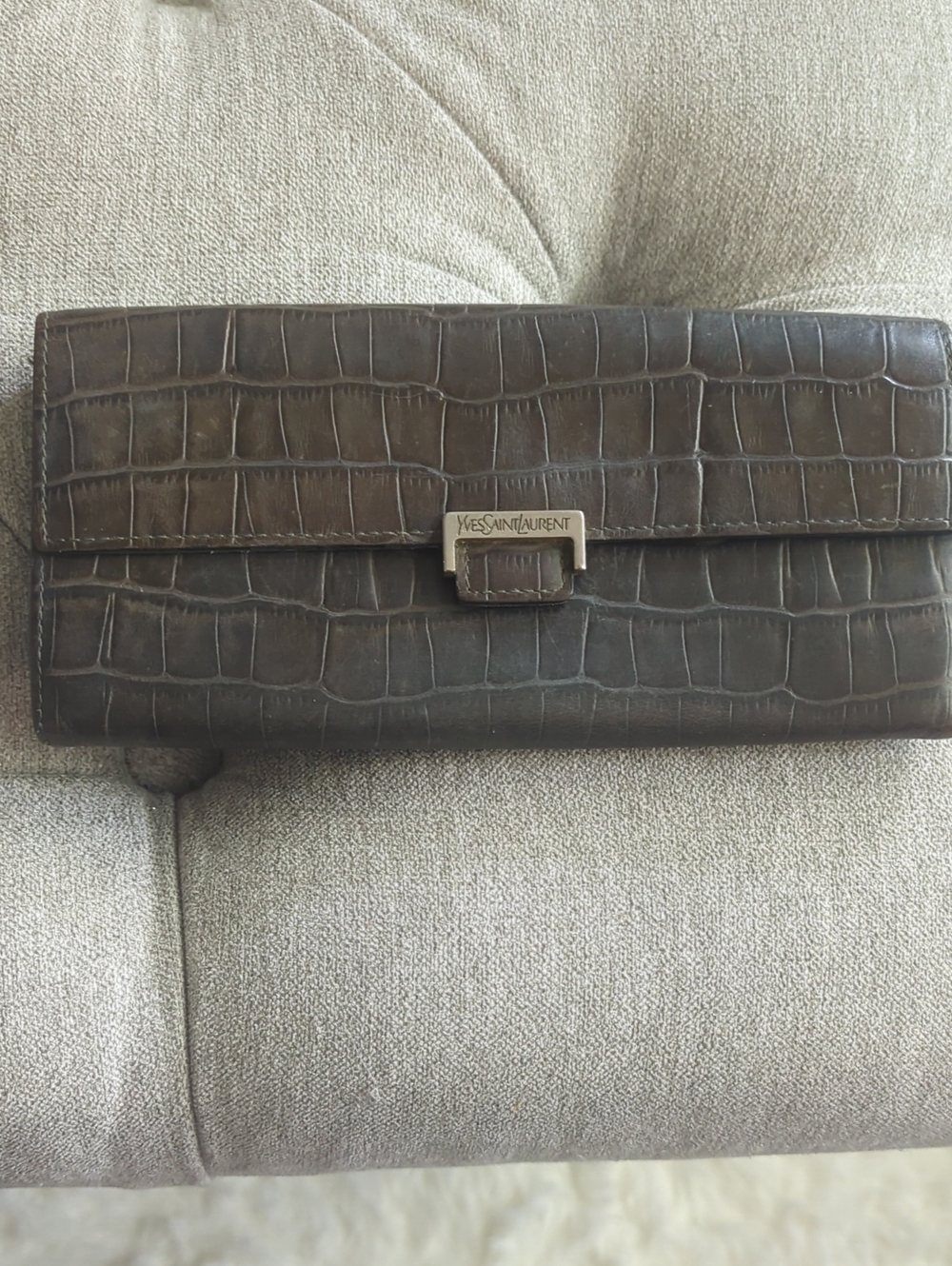 Yves Saint Laurent Croc-Embossed  Wallet Clutch   With Kiss Lock